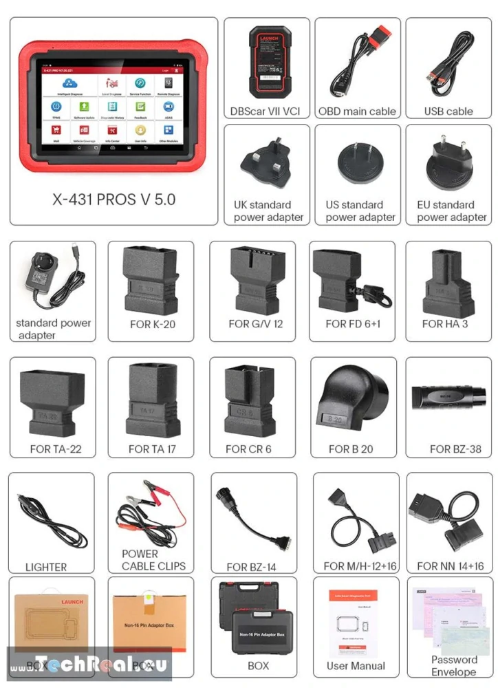 Launch X431 PROS V5.0 + sada adaptérov a SW pre motocykle