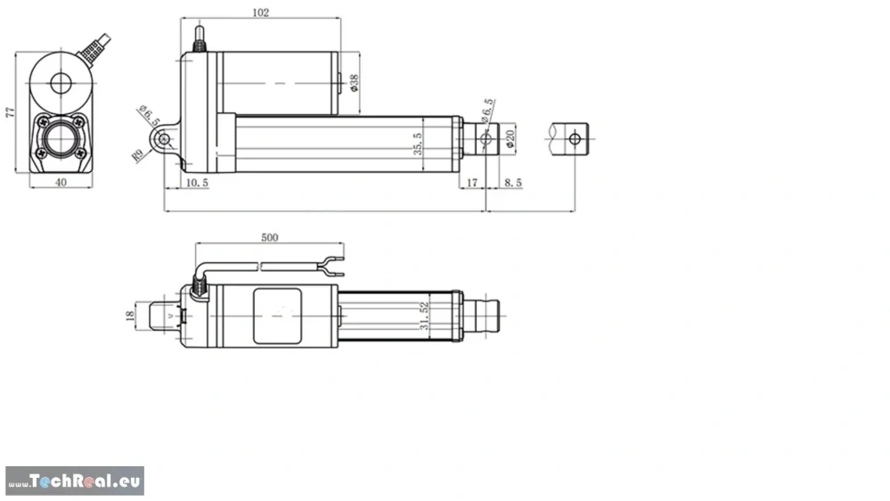 IP65 elektrický piest linearny pohon 24V